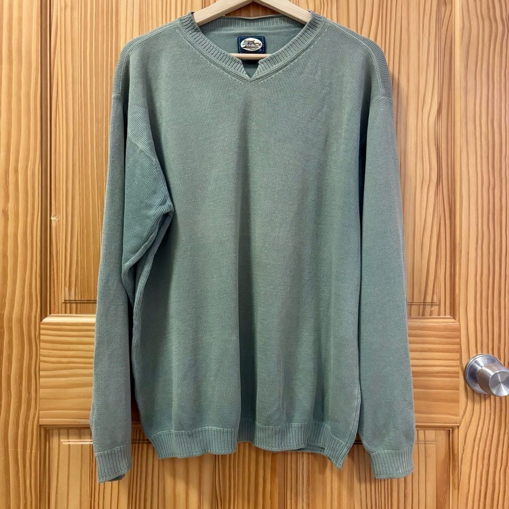 Tommy Bahama Sage Green Silk and Cotton V-Neck Sweater XL